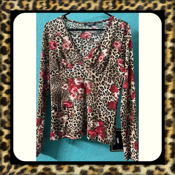 Karen Kane Tops - 👑✅PRICE FIRM✅ Sheer Floral Leopard Print V-Neck Women's Long Sleeve Top